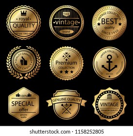 Retro labels and badges golden vector collection