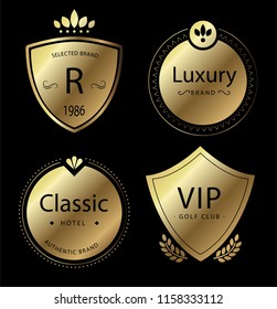 Retro labels and badges golden vector collection