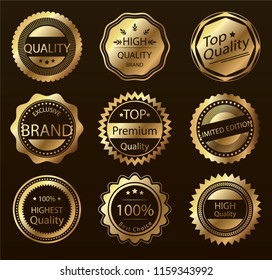 Retro labels and badges golden vector collection