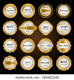 Retro labels and badges golden vector collection