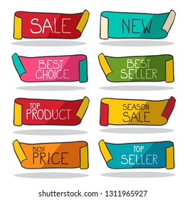 Retro Labels Set. Vector Business Stickers. Sale, New, Best Seller, Top Product Tags.