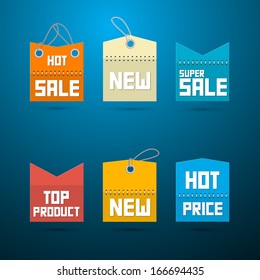 Retro Labels, Tags on Blue Background. Best Seller, New, Super Sale, Top Product.