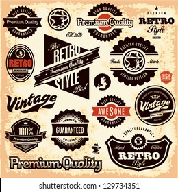 Retro labels. Vintage labels collection. Premium Quality Guarantee vintage styled signs set.