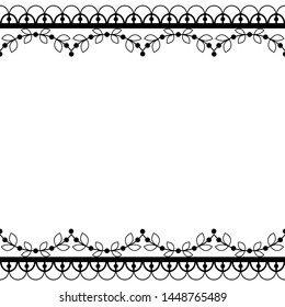 Retro lace pattern vector greeting card, wedding or birthday party invitation, black and white ornamental border or frame design

Vintage lace background, monochrome lace frame or border, detailed orn