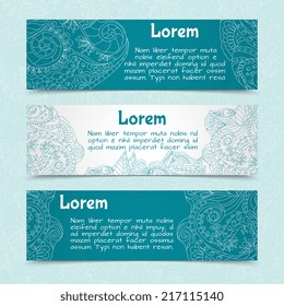 Retro lacework ornamental banners horizontal set isolated vector illustration
