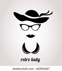 Retro lady accessories icon set. Vector art.