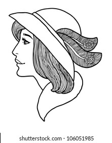 retro lady black outlines