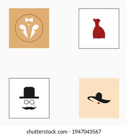 Retro lady and gentleman icon isolated on white background. Vector