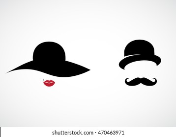 Retro lady and gentleman icon isolated on white background. Vector art.
