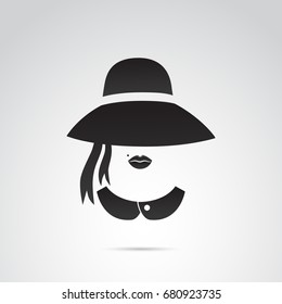 Retro lady icon isolated on white background. Vector art.