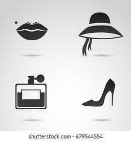 Retro lady icon set isolated on white background. Vector art.