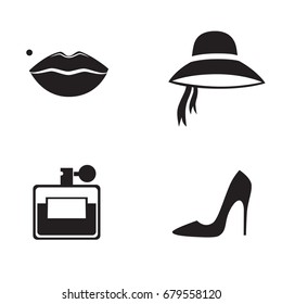 Retro lady icon set isolated on white background. Vector art.