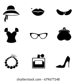 Retro lady icon set isolated on white background. Vector art.