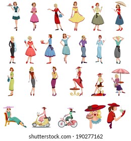 Retro lady standing in style  in vector illustration