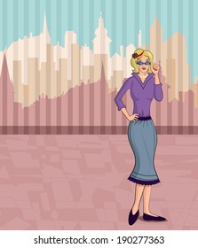Retro lady standing in style  in vector illustration