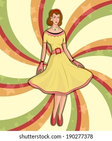 Retro lady standing in style  in vector illustration