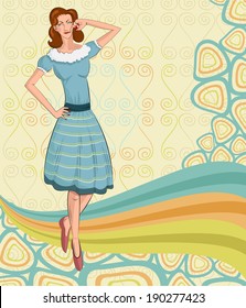 Retro lady standing in style  in vector illustration