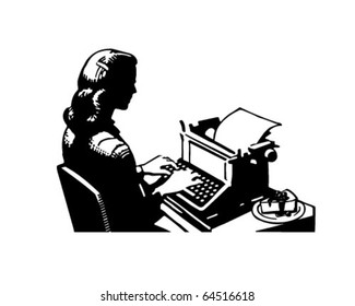 Retro Lady Typist - Clipart Illustration