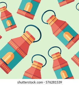 Retro lamp flat icon seamless pattern.