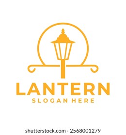 Retro Lamp logo vector. Lantern logo design with gold color. Vintage Lantern logo design vector