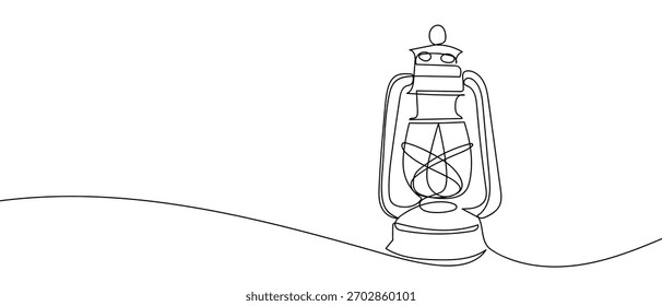 Retro lamp, one continuous line Minimalist simple linear style. Vector outline illustration.