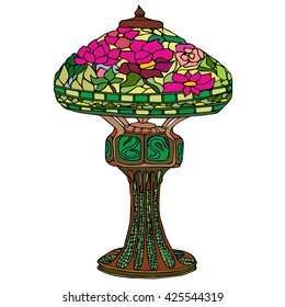 retro lamp.modernist style.Nouveau chandelier.vintage object.isolated.color.pink flowers