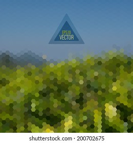 Retro landscape pattern of geometric shapes. Colorful mosaic. Triangle background