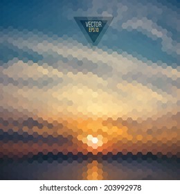 Retro landscape pattern of geometric shapes. Colorful mosaic. Triangle background