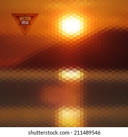 Retro landscape pattern of geometric shapes. Colorful mosaic. Triangle background