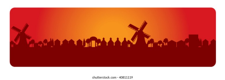 Retro landscape with windmill (red)