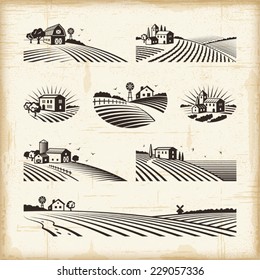 Retro landscapes  Editable EPS10 vector illustration and clipping mask 