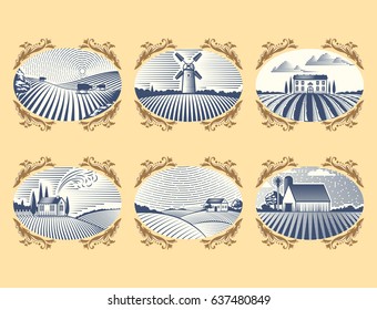 Retro landscapes vector illustration. 