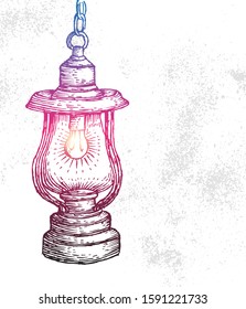 Retro lantern hand drawn design vector illustration for merry christmas , ramadan, banner 