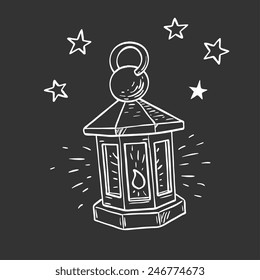 Retro lantern. Hand drawn doodle style, vector art illustration icon.