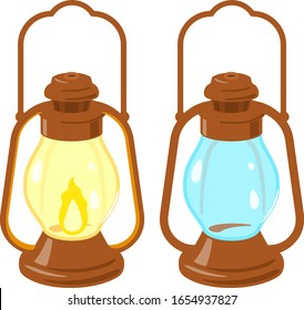 Linterna retro encendiendo fuego y apagando una linterna