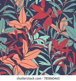 Retro Leaf Seamless Vector Pattern