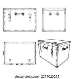 Vector 03 de la caja de pecho de cuero retro. Ilustración De La Construcción Aislada En Fondo Blanco. Ilustración vectorial de un tronco vintage.