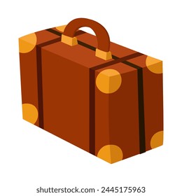 Retro leather travel suitcase. Vector illustration of a large leather suitcase highlighted on a white background. The object is used to represent the collection, the path. Brown skin