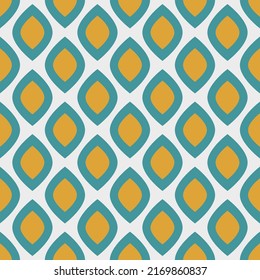 Retro leaves seamless flat blue and yellow pattern. Vector illustration.