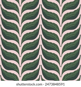 Retro hinterlässt nahtlose Muster. Blumengeflecht strickt endlosen Hintergrund. In: Foliage Ornament Tile. Naive botanische Wiederholungsabdeckung. Vektorgrafik flache handgezeichnete Illustration.
