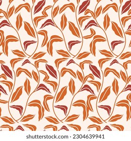Retro-Blätter und Reben nahtlose Muster Hintergrund. Abstrakter botanischer Druck für Textilien, Bekleidung, Wohnungsdekor und Schreibwaren. 