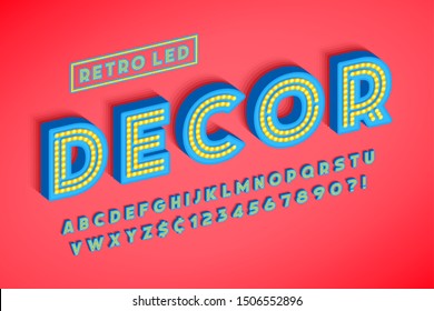 Retro led stripe font design, letters and numbers. Swatch color control. 13 degree skew.