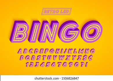 Retro led stripe font design, letters and numbers. Swatch color control. 15 degree skew.