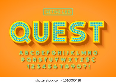 Retro led stripe font design, letters and numbers. Swatch color control.
