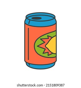 Retro Lemon Soda Open Can Pop Art Groovy T Shirt Print Decorative Design Vector Cartoon Illustration. Vintage Aluminum Fresh Beverage Pack Comic Funky Summer Fizzy Drink. Sugar Water Container