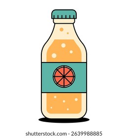 Retro lemonade bottle in vintage colors. Fun and refreshing illustration for summer drink menus, healthy lifestyle themes or retro breakfast scenes. Flat vector illustration on white background