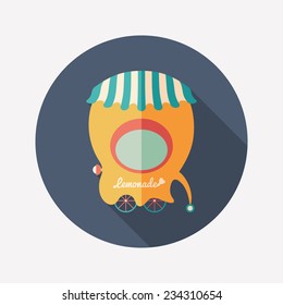 Retro lemonade shop flat round icon with long shadows.