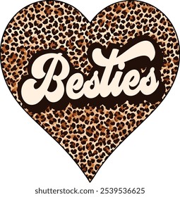  Retro Leopard Besties - best friend t shirts design, Leopard heart vector lettering phrase t shirt design, Isolated on white, checkerboard pattern Files for Cutting Cricut and Silhouette, EPS 10