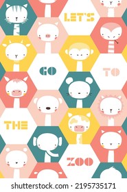 Retro let's go to the zoo animals vector illustration