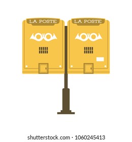 Cuadro de letras retro con ilustración vectorial de cuerno. Icono de buzón de correo antiguo. Clásico icono de correo francés.